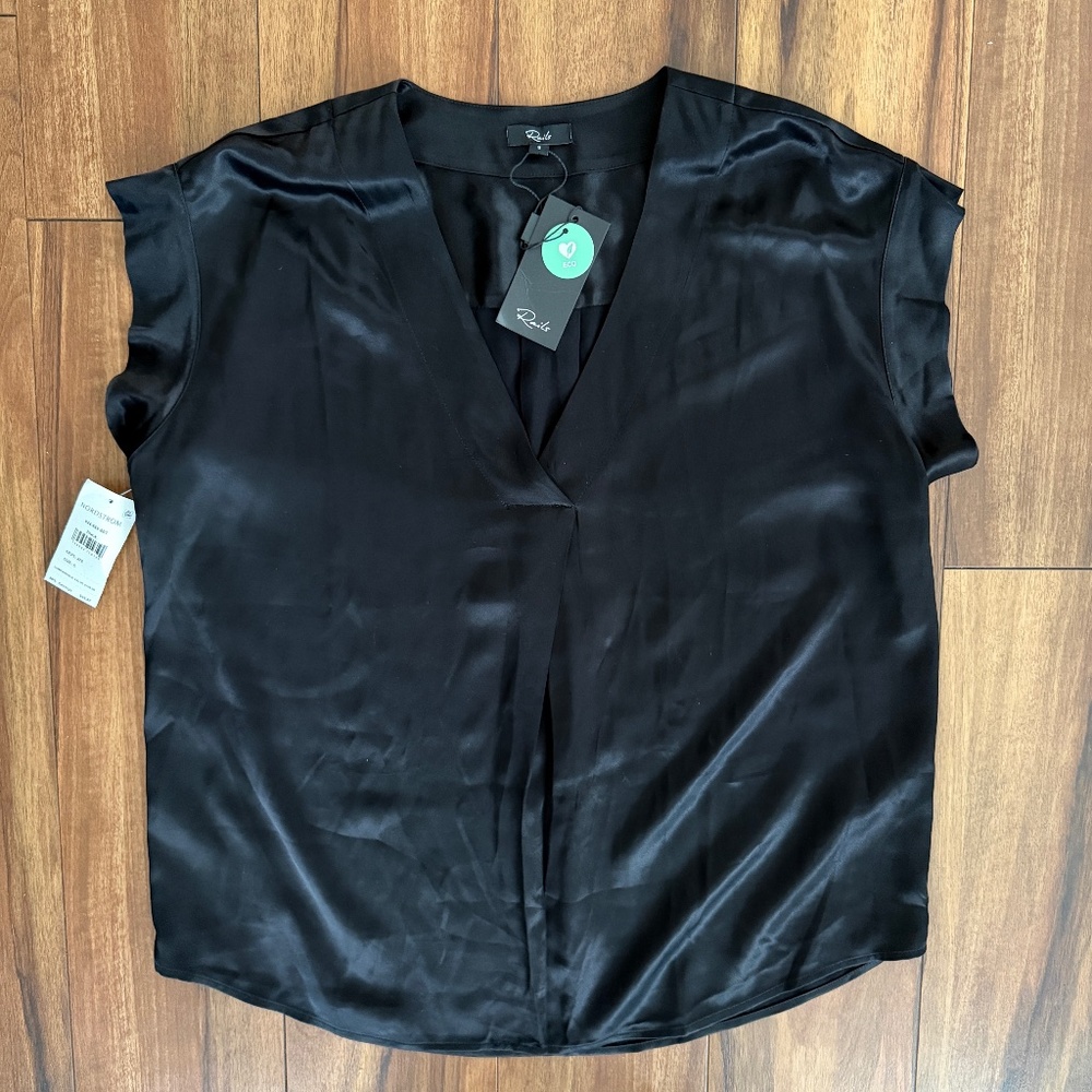 NWT Rails Nala Satin V-Neck Top – Black (Size Small)